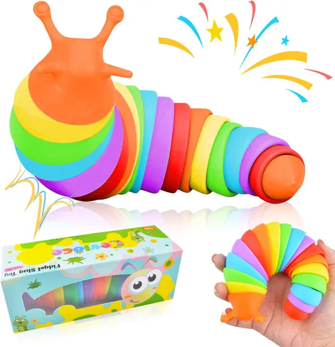 Vista 12 de Cevioce Juguete Fidget de Babosa, Juguete Sensorial Fidget de Babosa para Niños y Adultos, 2 Piezas de Lindos Juguetes Sensoriales Articulados en 3D