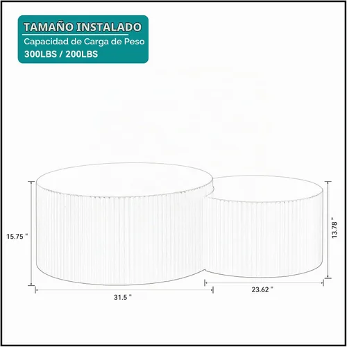 Vista 2 de Juego de 2 mesas de centro redondas negras de 55.12 pulgadas, mesa lateral moderna para sala de estar, diseño contemporáneo de círculo de madera