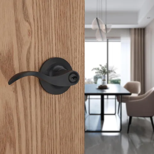 Vista 4 de picaporte con forma de onda y cerradura para puerta de entrada o armario, negro