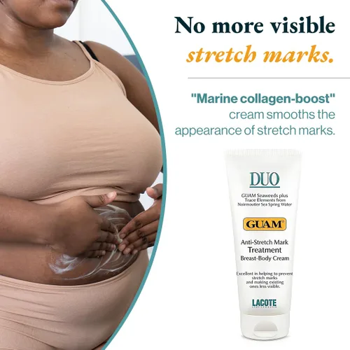 Vista 5 de Guam Duo Cream for Stretch Marks - Crema corporal reafirmante para la piel para mujeres - Crema tensora de la piel para cuerpo y pecho - Loción