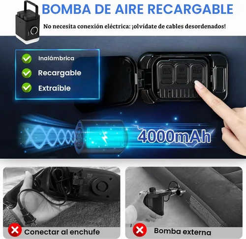 Vista 2 de AYAMAYA Colchón de aire Queen para acampar con bomba recargable y desmontable integrada, cama inflable inflable de 10 pulgadas de altura