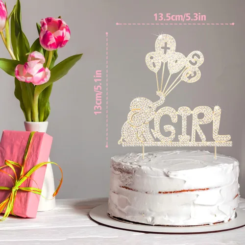 Vista 2 de LINGTEER It's a Girl Elephant Baby Girl - Decoración para pastel de diamantes de imitación - Saludos a la dulce niña, decoración de regalo de fiesta