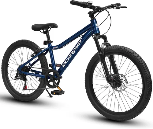 Vista 13 de Ecarpat Bicicleta de montaña para niños y niñas, 20 y 24 pulgadas, suspensión delantera, bicicleta de montaña todo terreno, bicicletas de montaña