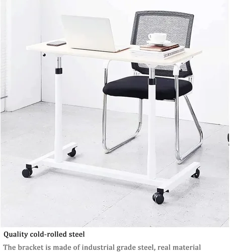 Vista 4 de DATEN Mesas de cama sobre cama con ruedas, mesa de computadora portátil ajustable en altura, escritorio de pie para computadora portátil, mesa Blanco