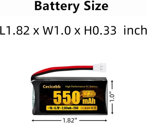 Vista 2 de Batería Lipo recargable de 3.7 V 550 mAh 25C para Syma X5C Cheerson CX30 Skytech M68 BBS 868 Quadcopter RC Drone Piezas de repuesto 2 Pack RC