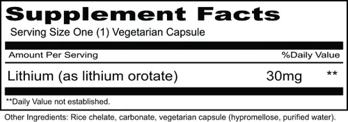Vista 2 de Priority One Vitaminas Orotato de Litio 30mg 100 Cápsulas Vegetarianas