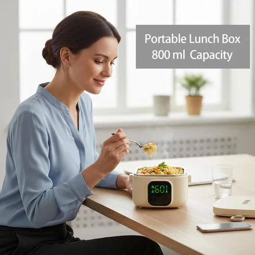 Vista 2 de Lonchera eléctrica para adultos mujeres, fiambrera eléctrica sin cable para hombres, calentador de alimentos portátil recargable con contenedor