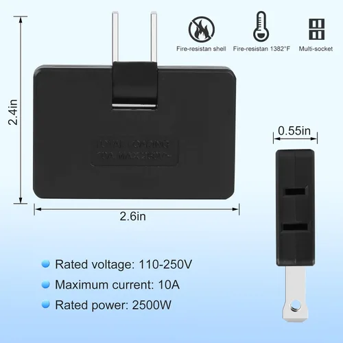 Vista 2 de Romeda Paquete de 3 Extensores de Tomacorriente de Pared Plana de CA Adaptador de Enchufe Plano, Adaptador de Pared Plegable de 3 Vías Multi Enchufe