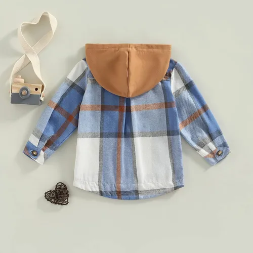 Vista 7 de Abrigo con capucha para bebés y niñas, de manga larga, con botones, a cuadros, casual, con bolsillos