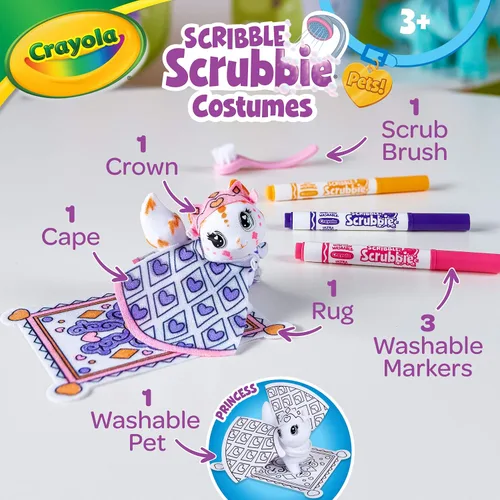 Vista 2 de Crayola Scribble Scrubbie Pets Princess Playset, juguetes para niños, regalo para niñas y niños