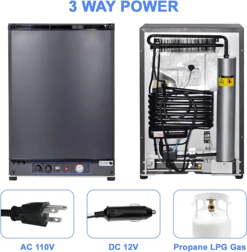 Vista 4 de Refrigerador de propano de 1.4 pies cúbicos fuera de la red, refrigerador de cámper, refrigerador compacto de 12 V/110 V/LPG para semircamión