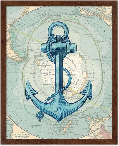 Vista 14 de Poster Master Póster vintage de mapa de la Antártida, impresión de ancla retro, arte acuático, arte de pared náutico, regalo para hombres y mujeres