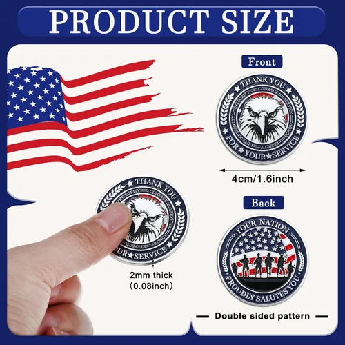 Vista 2 de Huquary 20 monedas militares de desafío para veteranos, monedas de agradecimiento por tu servicio, regalos para el día de los veteranos, regalos