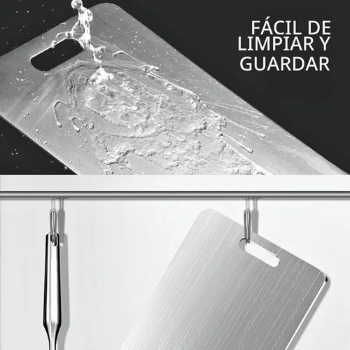 Vista 8 de Tabla de cortar de acero inoxidable para cocina, tabla de cortar resistente (XL, 16.1 pulgadas de largo x 12.6 pulgadas de ancho)