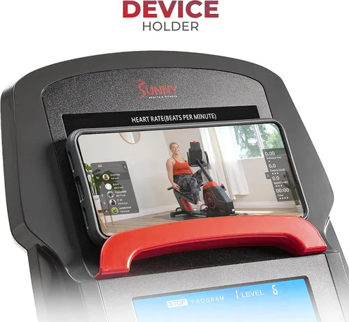 Vista 4 de Sunny Health & Fitness Smart Recumbent Bike with Pulse Sensors, Home Cycling Workout Machine w/Cushion Seat & Mesh-Backrest, Free SunnyFit App