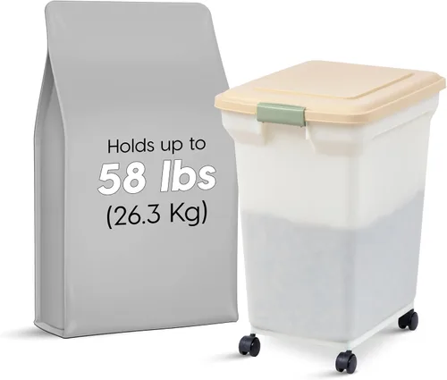 Vista 27 de Contenedor hermético para almacenamiento de alimentos Iris Premium, Bronceado, pequeño Wheels for Mobility, Airtight Seal, BPA-Free, Best for Bird