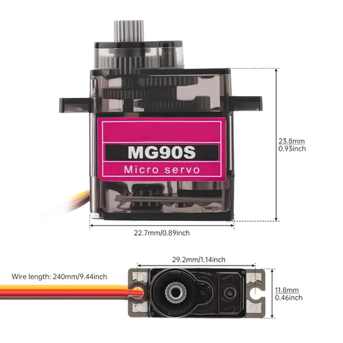 Vista 2 de Paquete de 2 MG90S Micro Servo Motor Full Metal Geared 9G, rotación de 180 grados