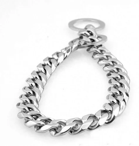 Vista 6 de Collar de acero inoxidable dorado fuerte de 0.591 in para perros grandes, collar de cadena de estrangulamiento para perros grandes, Pitbull Bulldog