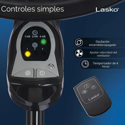 Vista 5 de Ventilador con 3 velocidades Lasko 18 pulgadas eficiente de la energía Swirling Cyclone Grill Pedestal control remoto incluido gratis