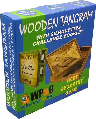 Vista 3 de Tangram Juego de geometría de rompecabezas de madera, con folleto de desafío de 48 siluetas