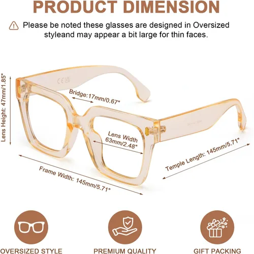 Vista 4 de AQWANO Oversized Square Reading Glasses Women, Blue Light Blocking Computer Glasses, 3-Pack Fashion Large Frame Readers