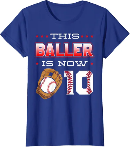 Vista 56 de This Baller Is Now 10 - Camiseta de béisbol para fiesta temática de cumpleaños número 10, Negro