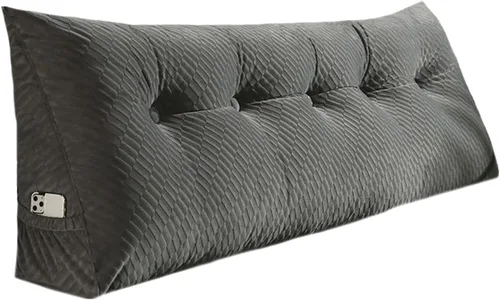 Vista 9 de Almohada triangular para cabecero, cojín triangular de color sólido, almohada grande de cuña para sofá cama, respaldo de dormitorio con funda de Azul