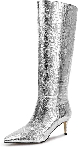 Vista 19 de wetkiss Botas altas hasta la rodilla para mujer, con tacón de gatito y diseño de punta puntiaguda, clásicas y sexys