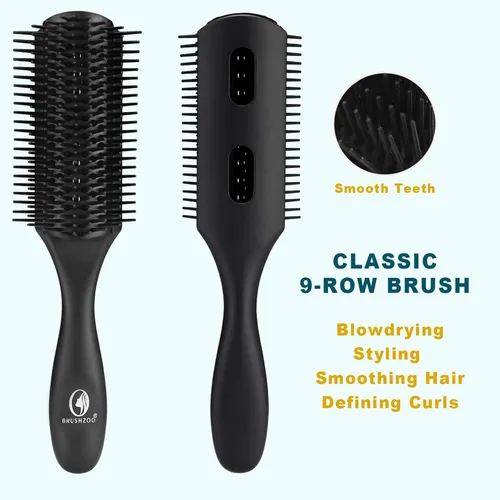Vista 3 de BRUSHZOO - Juego de cepillos desenredantes para mujeres, hombres y niños, desenredante y masaje de cabello, cepillo de pelo rizado para cabello Negro