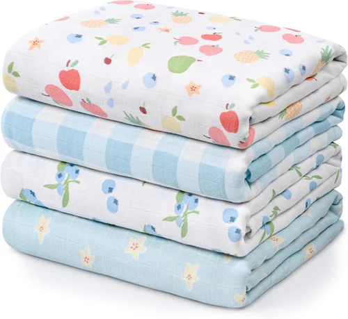 Vista 11 de Gllquen Baby Mantas Envolventes de Muselina Paquete de 4 Mantas Receptoras Transpirables (35" x 40") Mantas Suaves para Bebés para Niñas y Niños