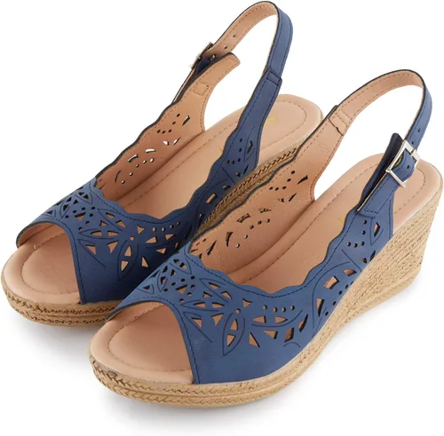Vista 6 de Alexis Leroy tacón de cuña recortado Vamp Peep Toe Slingback sandalias de mujer