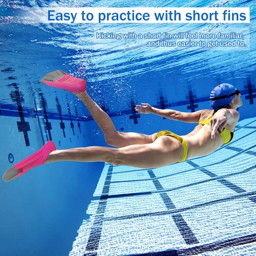 Vista 5 de Gintenco Aletas de natación para niños, aletas de entrenamiento de natación para natación, aletas de tamaño de viaje con bolsa de malla, aletas