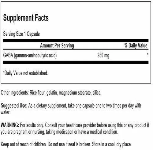 Vista 2 de Swanson GABA Ácido Gamma AminoAcidbutírico 250 Miligramos 60 Cápsulas Compuesto producido naturalmente en el cerebro a partir de glucosa