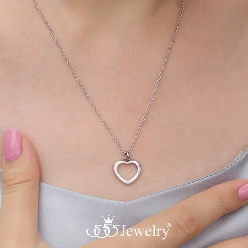 Vista 2 de 555Jewelry Collar con colgante romántico de corazón pequeño de acero inoxidable para mujer