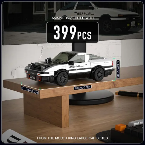 Vista 4 de Mould King AE86 Initial D - Juego de bloques de construcción de coche de juguete con vitrina de acrílico, modelo coleccionable 27013, genial cabina