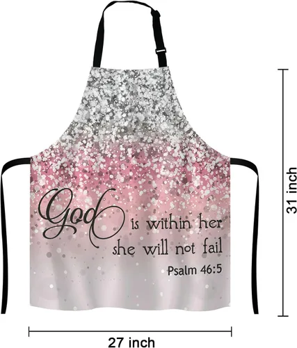 Vista 2 de Salmo 46:5 God is Within Her,She Will Not Fall- Delantal con versículo bíblico para el hogar, cocina, impermeable, cocina, horneado, jardinería