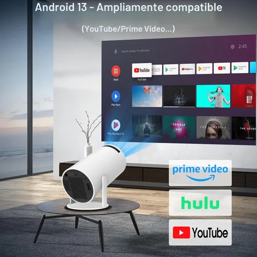 Vista 2 de Mini proyector, proyector portátil HY300 PRO, compatible con 4K 1080P con doble banda WIFI6 5G inalámbrico 5.2 Bluetooth Android 13, rotación