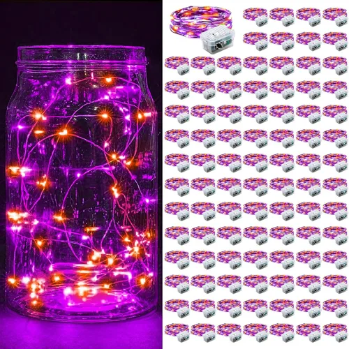 Vista 24 de Paquete de 6 luces de hadas a pilas con temporizador remoto, 8 modos de iluminación, 7 pies, 20 luces LED impermeables para Halloween, Navidad