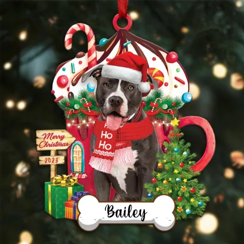 Vista 96 de Akita1 - Adorno personalizado para perro, adorno de perro con nombre personalizado, plano impreso en 2D, acrílico colgante, Papá Noel y perro