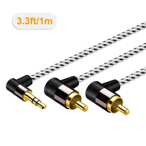 Vista 2 de CableCreation Cable de 0.138 in a RCA de 3 pies, ángulo 2RCA macho a 0.138 in macho estéreo adaptador divisor en Y compatible con teléfonos, laptop