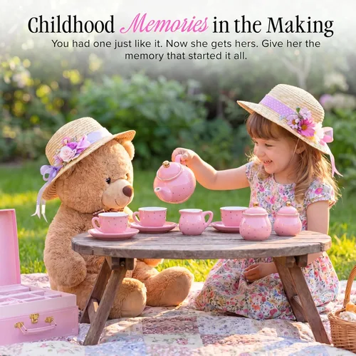 Vista 2 de Giggle & Honey® Juego de fiesta de té para niñas pequeñas, lunares dorados Rosa
