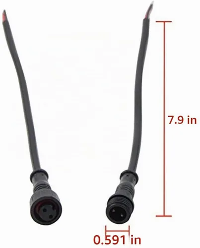 Vista 4 de 5 pares de conectores eléctricos LED de 2 pines negros para luces LED, cable de extensión de 20 cm, 40 cm/par, 0.3mm², tuerca de 15 mm
