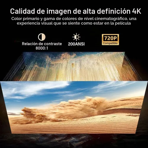 Vista 7 de Proyector Keystone automático inteligente con WIFI y Bluetooth, giratorio de 270°, mini proyector portátil AMX500, proyector 4K nativo 1080P