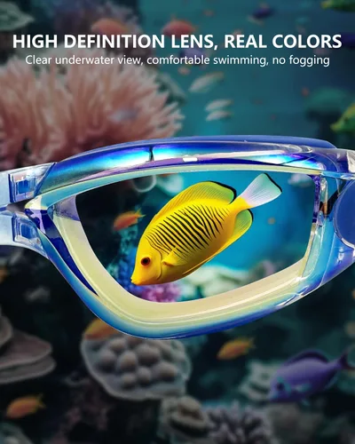 Vista 2 de Gafas de natación profesionales, antivaho, protección UV, a prueba de fugas, diseño de visión amplia para adultos, paquete de 2 gafas de natación