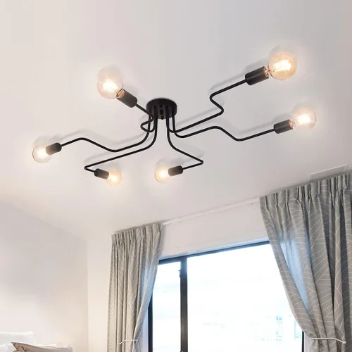 Vista 8 de Lingkai Sputnik - Lámpara de techo industrial, 8 luces, semiempotrada, con acabado negro mate para sala de estar, dormitorio, comedor