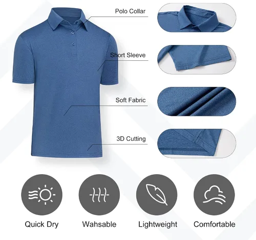 Vista 3 de MLYENX Polo para hombre de secado rápido atlético de golf informal de manga corta que absorbe la humedad