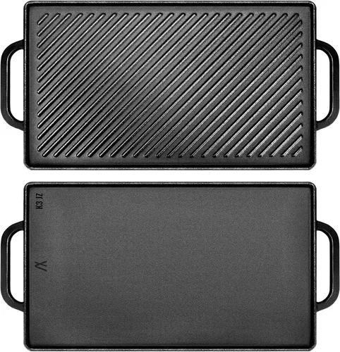 Vista 10 de GGC Parrilla reversible de hierro fundido, sartén de doble cara perfecta para parrillas de gas y estufas, 13 x 8.25 pulgadas rectangular
