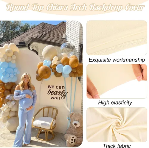 Vista 3 de Juego de 3 fundas de elastano ajustables para arco de boda, color beige, cubierta de fondo para arco de Chiara, parte superior redonda, para boda