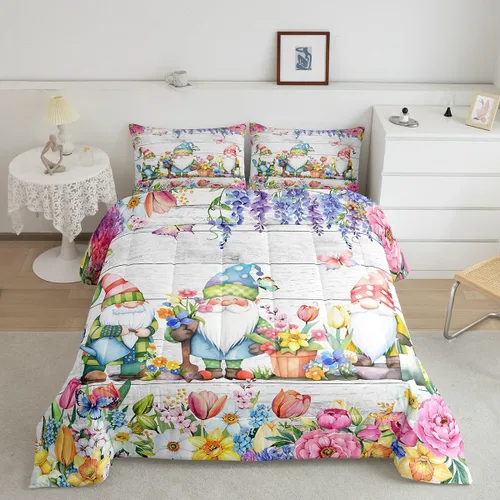 Vista 10 de Erosebridal Juego de edredón vintage de abeja para mujer, juego de ropa de cama rústica de margaritas tamaño individual, relleno de edredón de abeja