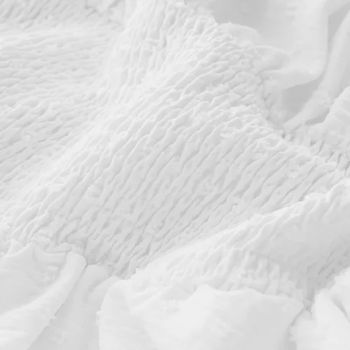 Vista 4 de NUFIWI Mono corto de gasa con volantes y hombros descubiertos para mujer, estilo bohemio, de manga larga, con lazo en la cintura